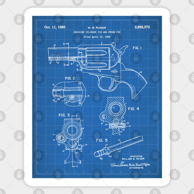 Ruger Revolver Patent - Gun Enthusiast Firearms Art - Blueprint Sticker by patentpress